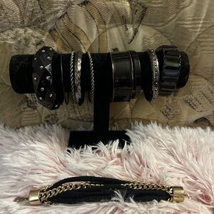 Black Silver Gold Mixed Bracelet Set